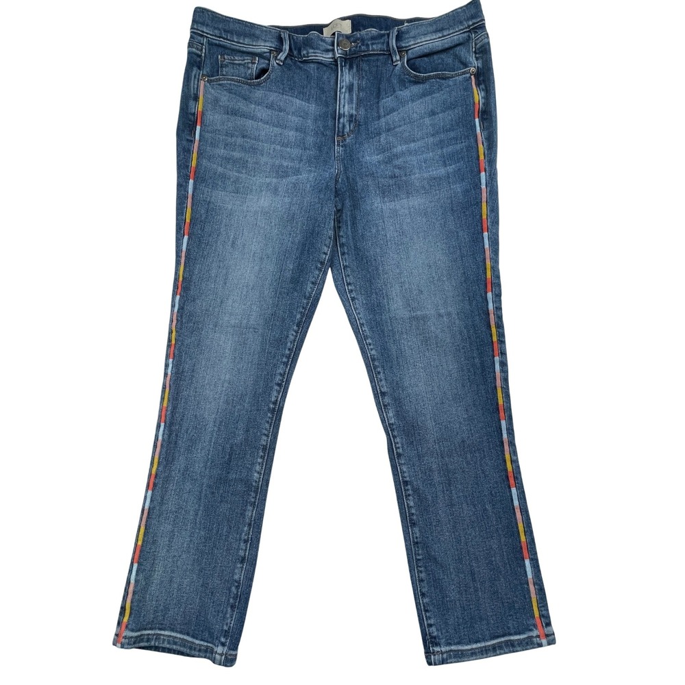 Loft Outlet Women Modern Denim Crop Jeans Stretch Multicolor Side Stripe Blue 12
